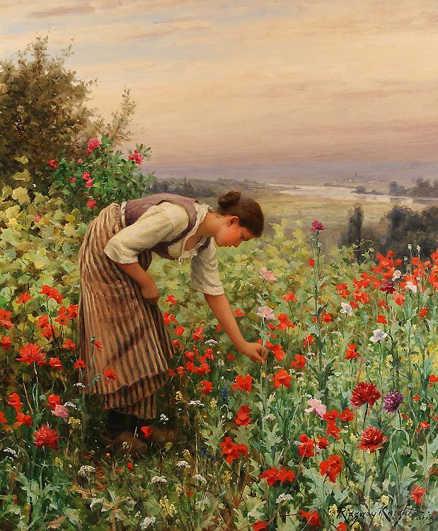 Daniel Ridgeway Knight Girl Picking Poppies France oil painting art